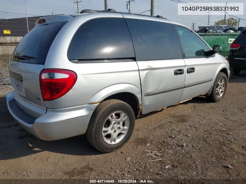 2003 Dodge Caravan Se VIN: 1D4GP25R93B331992 Lot: 40714449