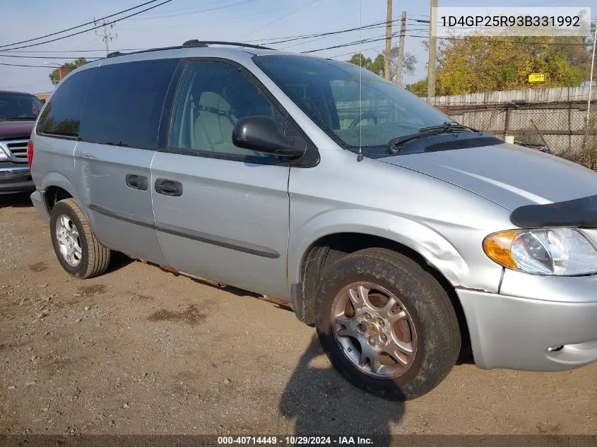 2003 Dodge Caravan Se VIN: 1D4GP25R93B331992 Lot: 40714449