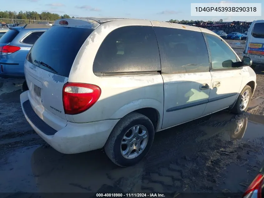 2003 Dodge Caravan Sport VIN: 1D4GP45393B290318 Lot: 40818980