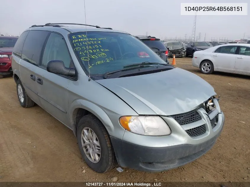 2004 Dodge Caravan Se VIN: 1D4GP25R64B568151 Lot: 12143727