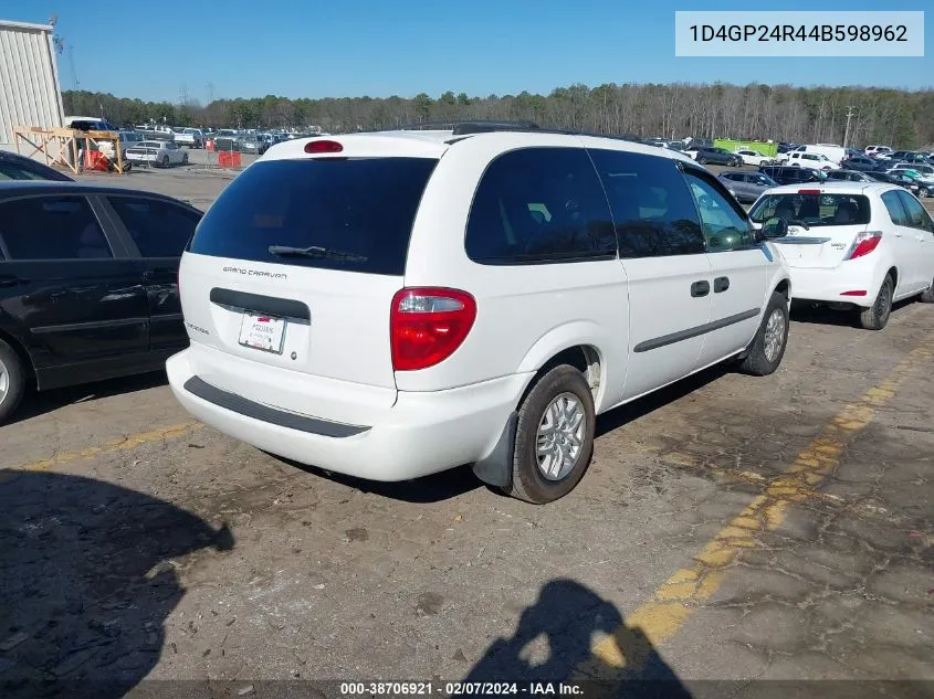 2004 Dodge Grand Caravan Se VIN: 1D4GP24R44B598962 Lot: 38706921