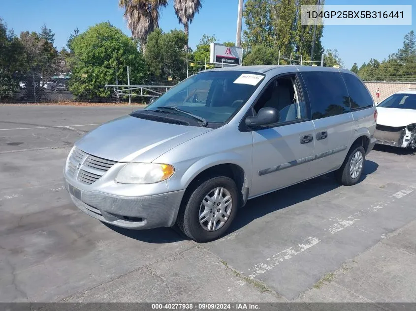 2005 Dodge Caravan Se VIN: 1D4GP25BX5B316441 Lot: 40277938