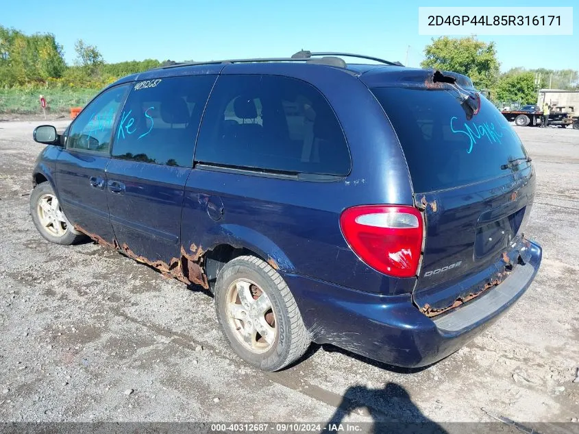 2005 Dodge Grand Caravan Sxt VIN: 2D4GP44L85R316171 Lot: 40312687