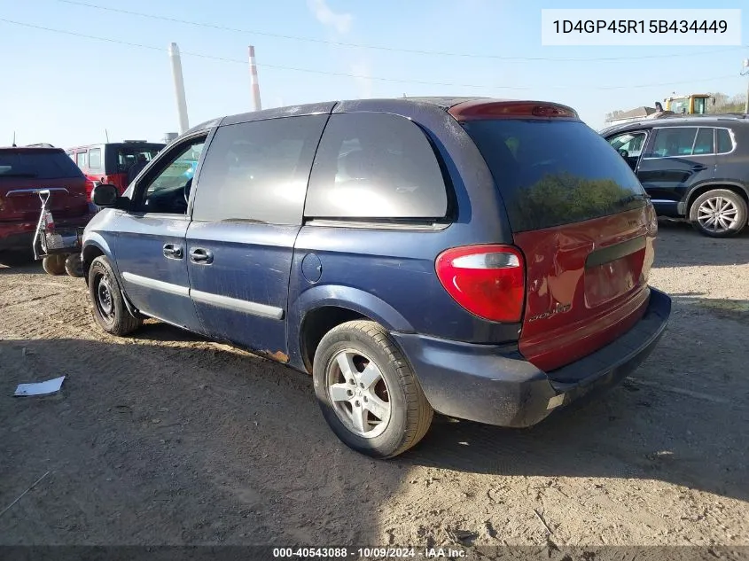 2005 Dodge Caravan Sxt VIN: 1D4GP45R15B434449 Lot: 40543088