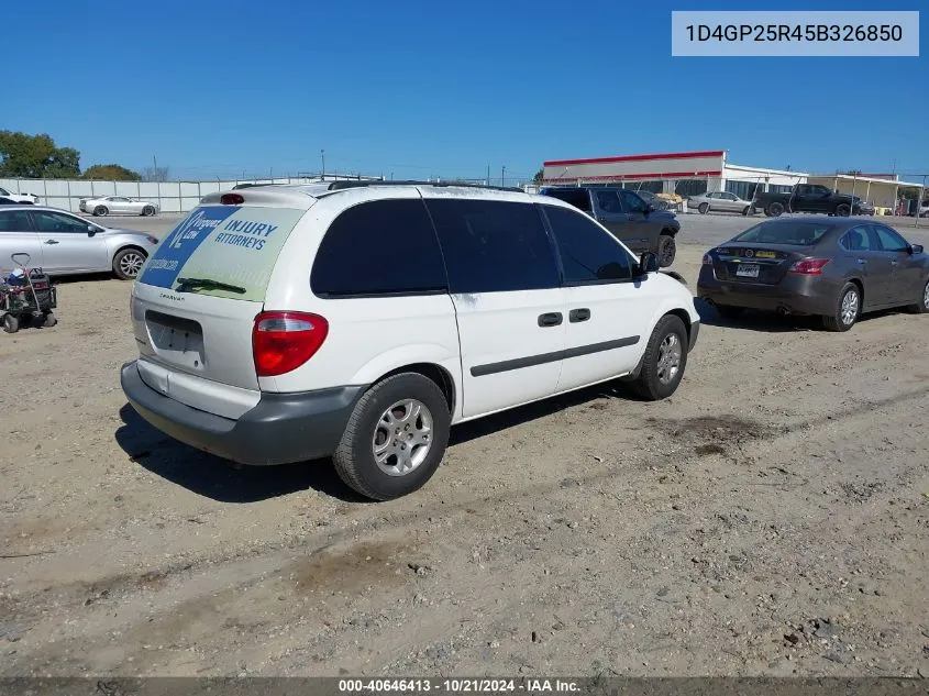 2005 Dodge Caravan Se VIN: 1D4GP25R45B326850 Lot: 40646413