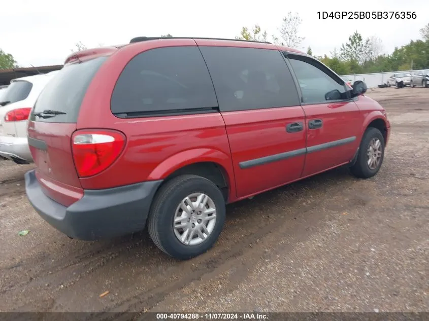 2005 Dodge Caravan Se VIN: 1D4GP25B05B376356 Lot: 40794288