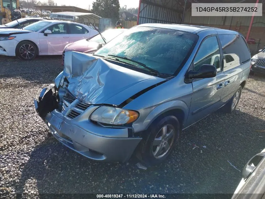 2005 Dodge Caravan Sxt VIN: 1D4GP45R35B274252 Lot: 40819247