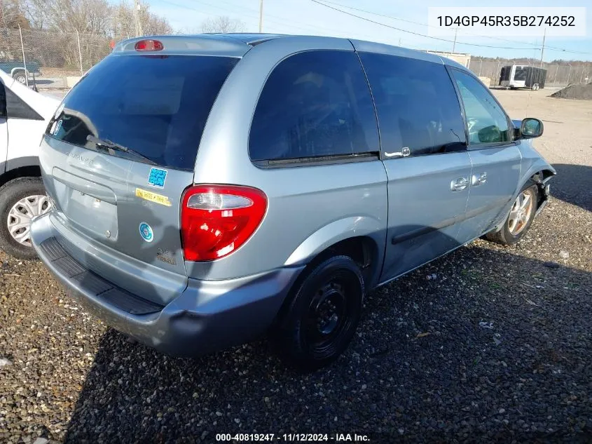 2005 Dodge Caravan Sxt VIN: 1D4GP45R35B274252 Lot: 40819247