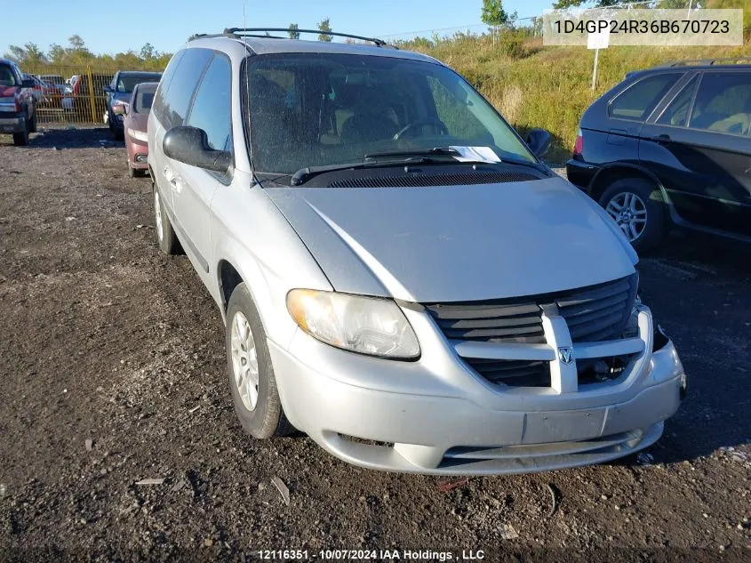 2006 Dodge Grand Caravan Se VIN: 1D4GP24R36B670723 Lot: 12116351