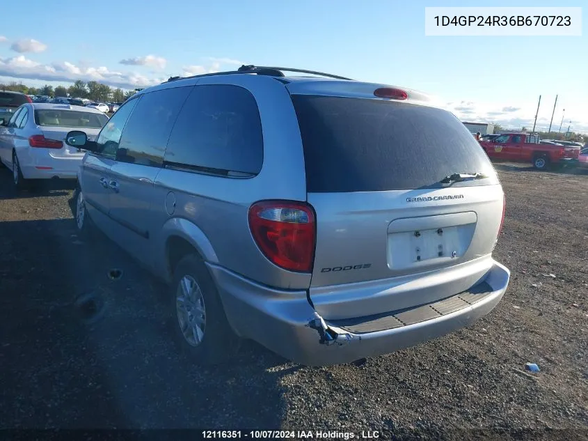 2006 Dodge Grand Caravan Se VIN: 1D4GP24R36B670723 Lot: 12116351