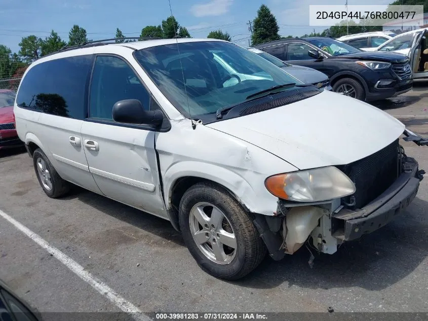 2006 Dodge Grand Caravan Sxt VIN: 2D4GP44L76R800477 Lot: 39981283