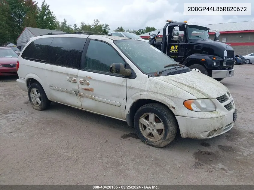 2006 Dodge Grand Caravan Sxt VIN: 2D8GP44L86R820672 Lot: 40420185