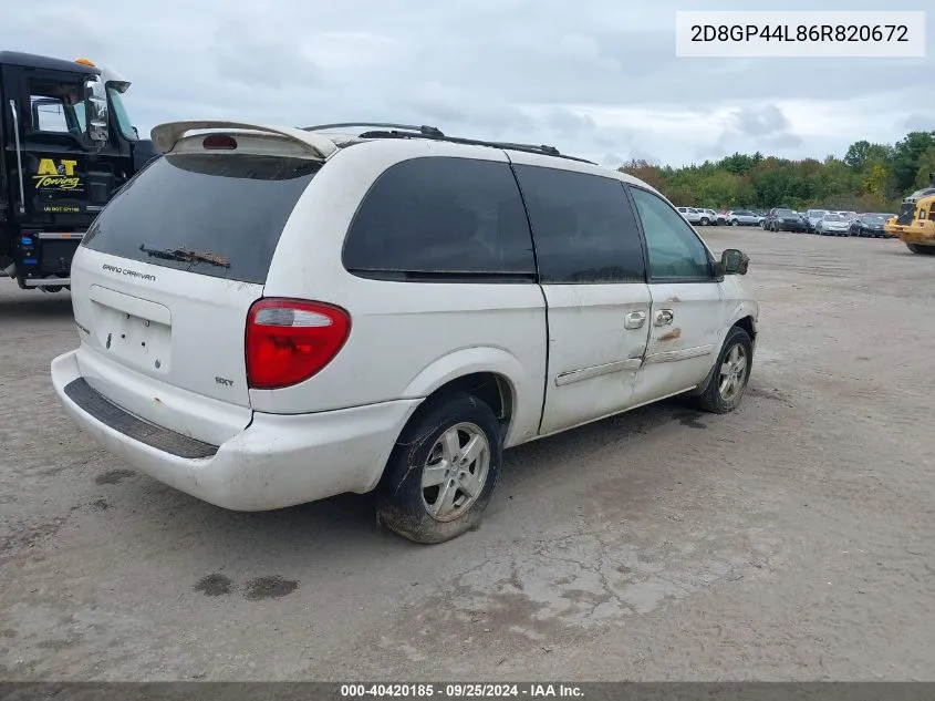 2006 Dodge Grand Caravan Sxt VIN: 2D8GP44L86R820672 Lot: 40420185