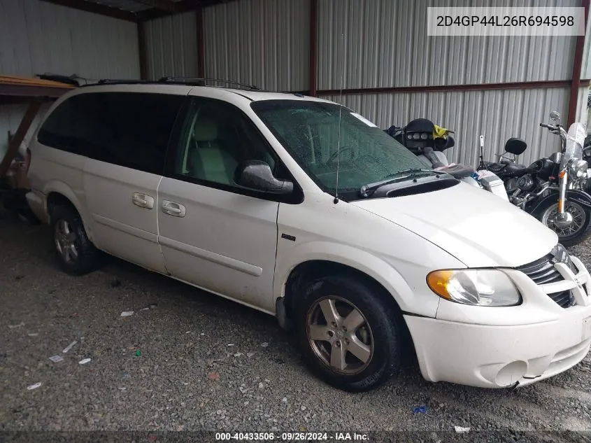 2006 Dodge Grand Caravan Sxt VIN: 2D4GP44L26R694598 Lot: 40433506