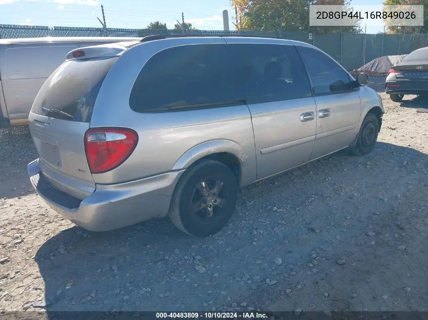 2006 Dodge Grand Caravan Sxt VIN: 2D8GP44L16R849026 Lot: 40483809