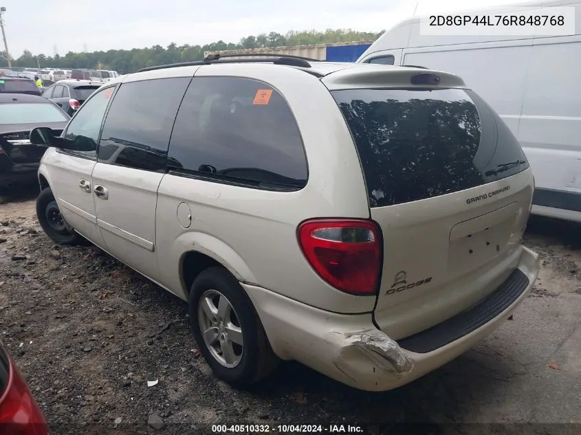 2006 Dodge Grand Caravan Sxt VIN: 2D8GP44L76R848768 Lot: 40510332