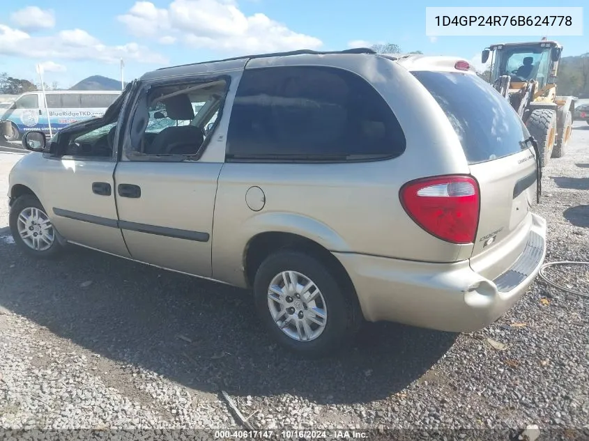 2006 Dodge Grand Caravan Se VIN: 1D4GP24R76B624778 Lot: 40617147