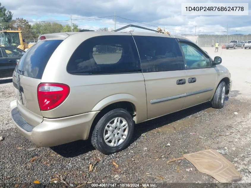 2006 Dodge Grand Caravan Se VIN: 1D4GP24R76B624778 Lot: 40617147