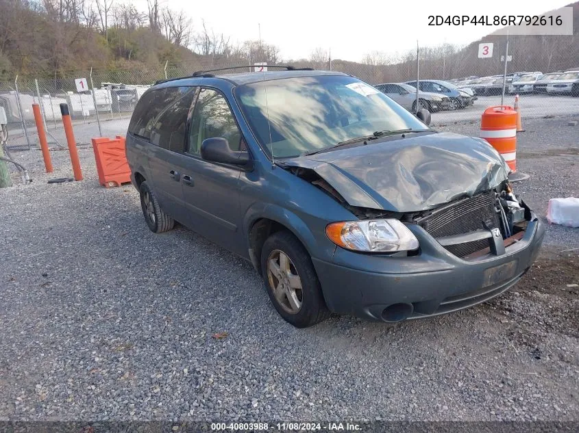 2006 Dodge Grand Caravan Sxt VIN: 2D4GP44L86R792616 Lot: 40803988