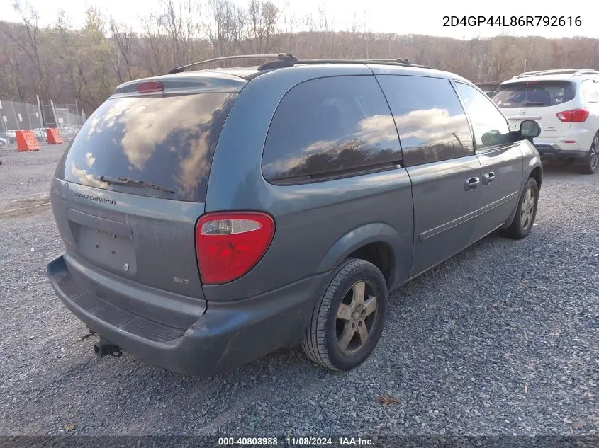 2006 Dodge Grand Caravan Sxt VIN: 2D4GP44L86R792616 Lot: 40803988