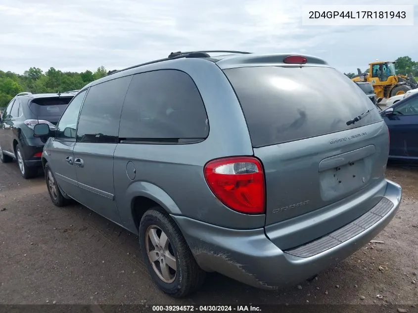 2007 Dodge Grand Caravan Sxt VIN: 2D4GP44L17R181943 Lot: 39294572