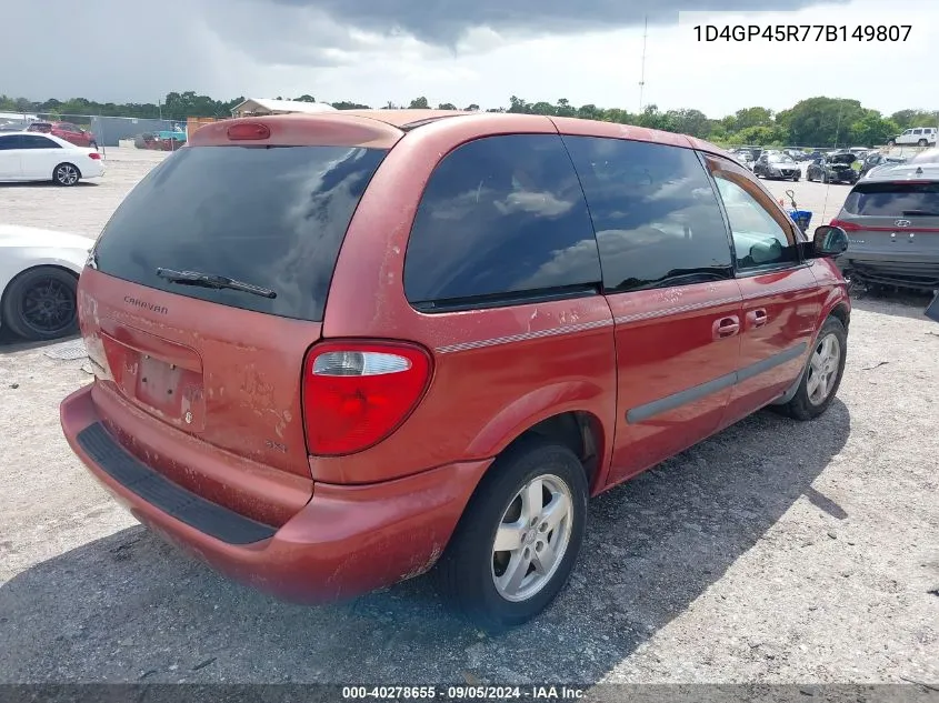 2007 Dodge Caravan Sxt VIN: 1D4GP45R77B149807 Lot: 40278655