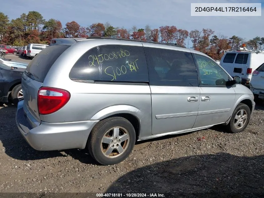 2007 Dodge Grand Caravan Sxt VIN: 2D4GP44L17R216464 Lot: 40718181