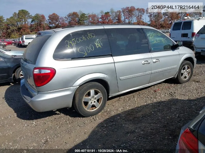 2007 Dodge Grand Caravan Sxt VIN: 2D4GP44L17R216464 Lot: 40718181