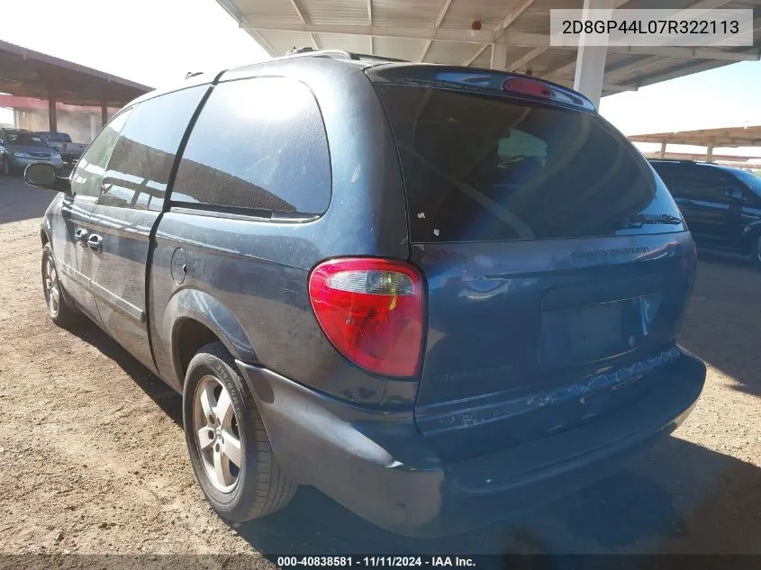 2007 Dodge Grand Caravan Sxt VIN: 2D8GP44L07R322113 Lot: 40838581