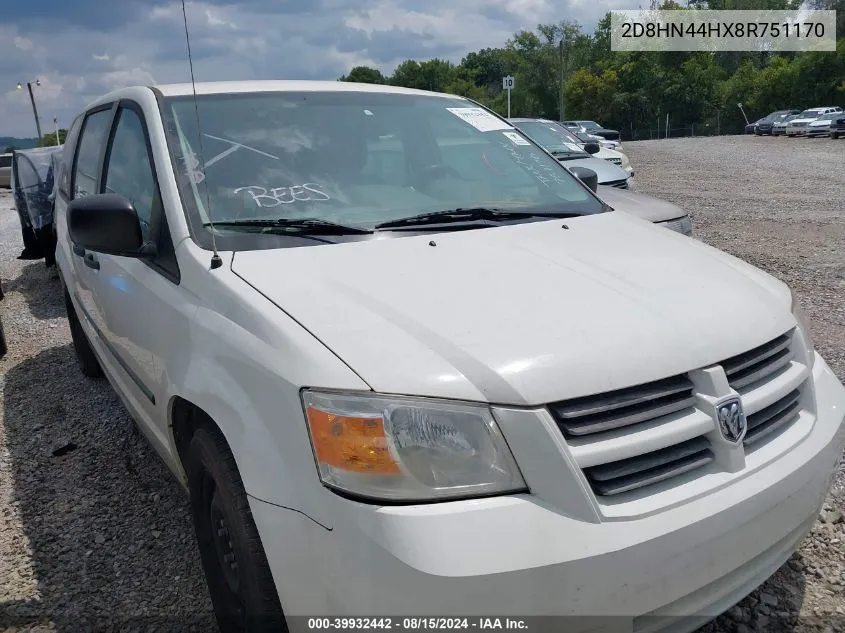 2008 Dodge Grand Caravan Se VIN: 2D8HN44HX8R751170 Lot: 39932442