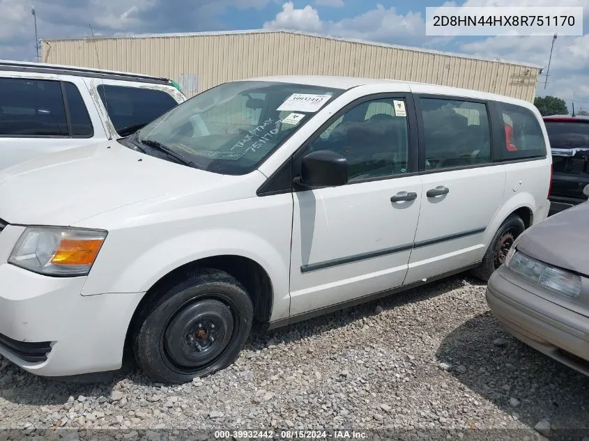 2008 Dodge Grand Caravan Se VIN: 2D8HN44HX8R751170 Lot: 39932442