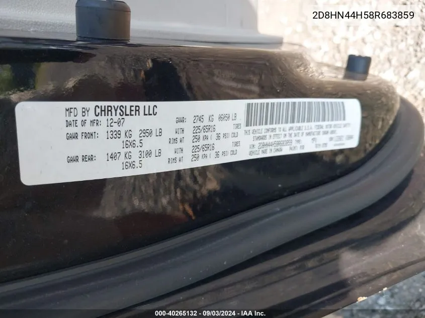 2008 Dodge Grand Caravan Se VIN: 2D8HN44H58R683859 Lot: 40265132