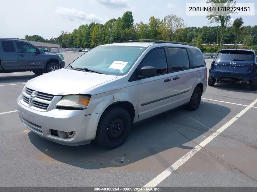 2008 Dodge Grand Caravan Se VIN: 2D8HN44H78R729451 Lot: 40300264