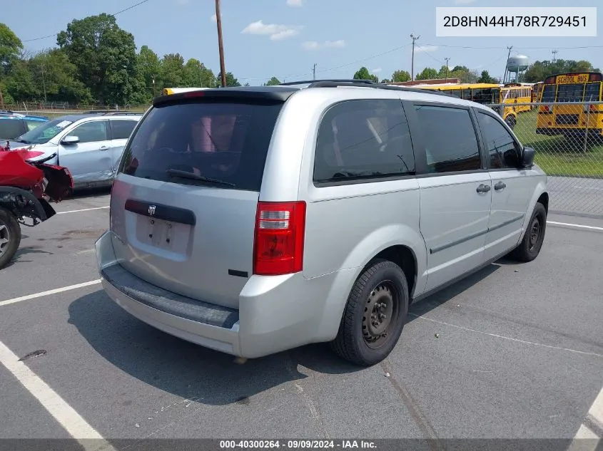 2008 Dodge Grand Caravan Se VIN: 2D8HN44H78R729451 Lot: 40300264