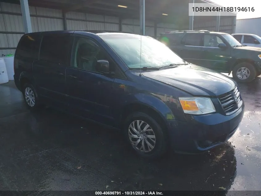 2008 Dodge Grand Caravan Se VIN: 1D8HN44H18B194616 Lot: 40696791