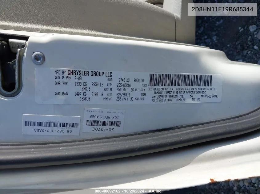 2D8HN11E19R685344 2009 Dodge Grand Caravan Cv