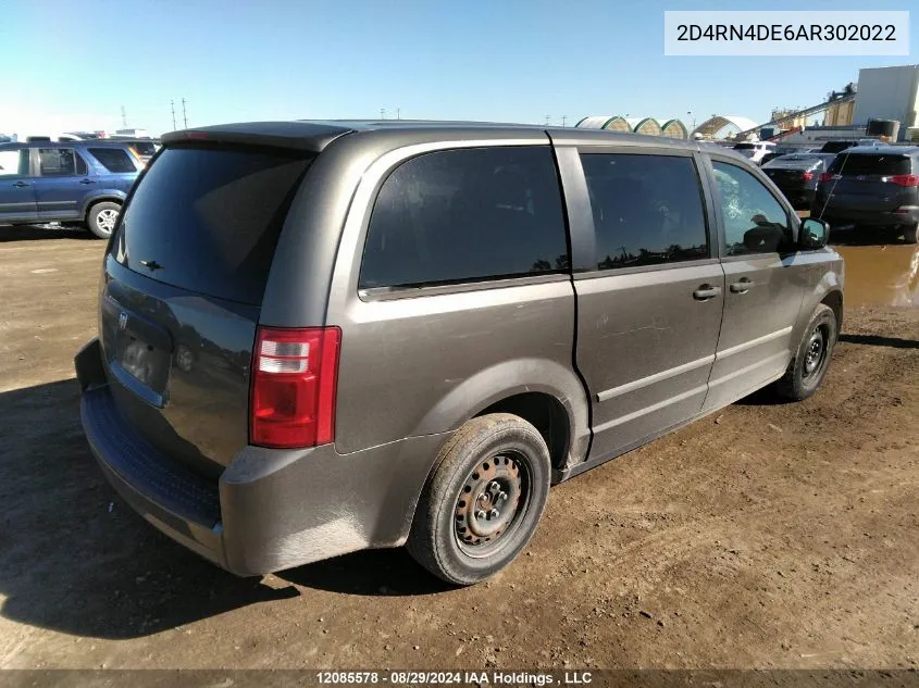 2010 Dodge Grand Caravan Se VIN: 2D4RN4DE6AR302022 Lot: 12085578