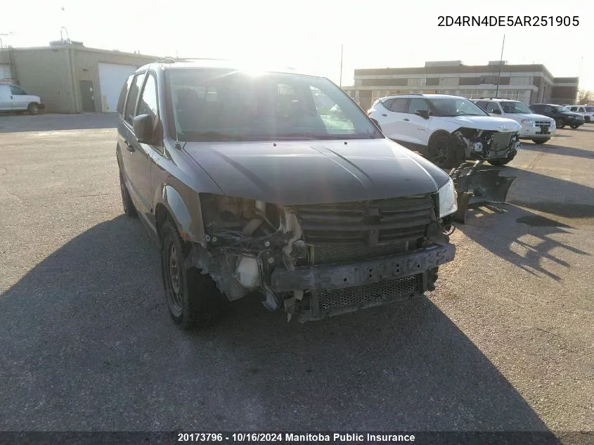 2010 Dodge Grand Caravan Se VIN: 2D4RN4DE5AR251905 Lot: 20173796