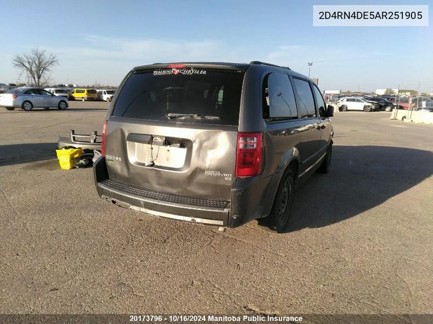 2010 Dodge Grand Caravan Se VIN: 2D4RN4DE5AR251905 Lot: 20173796