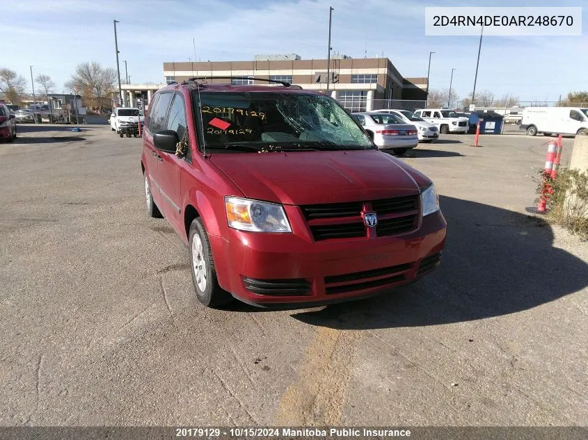 2010 Dodge Grand Caravan Se VIN: 2D4RN4DE0AR248670 Lot: 20179129