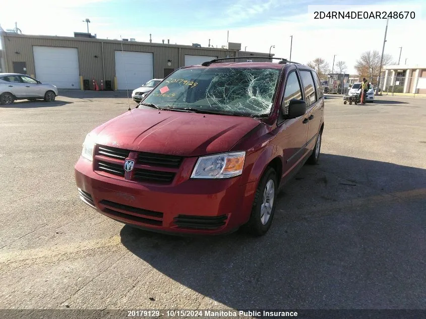 2010 Dodge Grand Caravan Se VIN: 2D4RN4DE0AR248670 Lot: 20179129