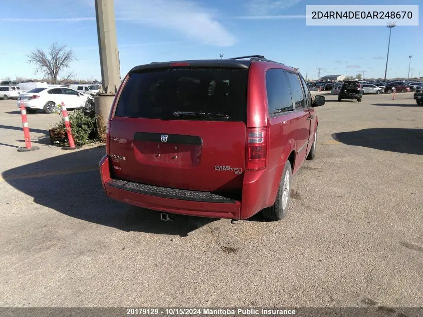 2010 Dodge Grand Caravan Se VIN: 2D4RN4DE0AR248670 Lot: 20179129