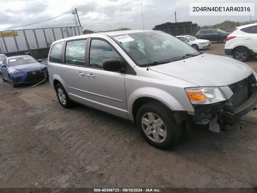 2010 Dodge Grand Caravan Se VIN: 2D4RN4DE1AR40316 Lot: 40386723