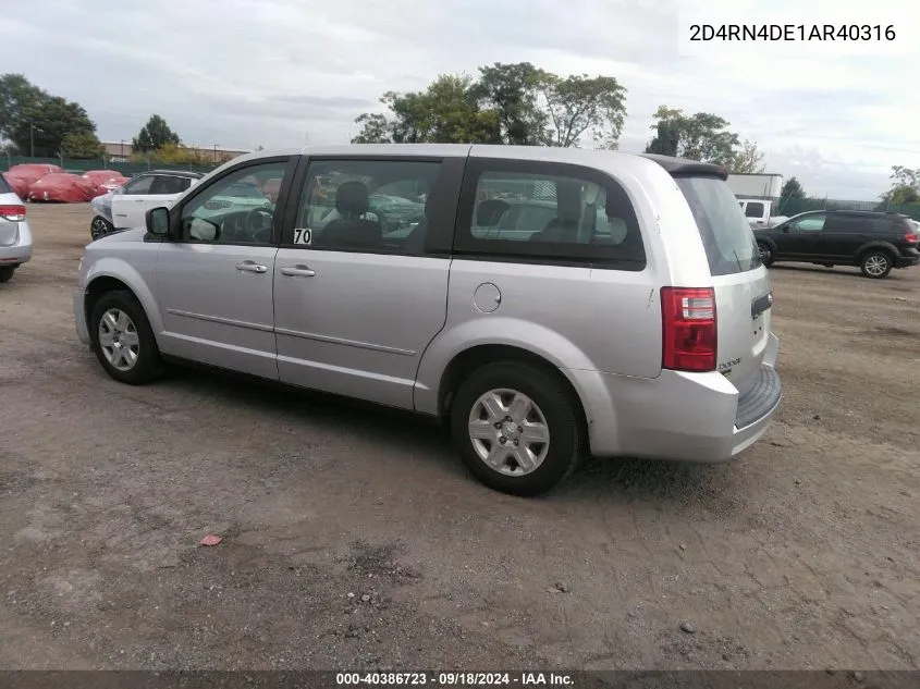 2010 Dodge Grand Caravan Se VIN: 2D4RN4DE1AR40316 Lot: 40386723