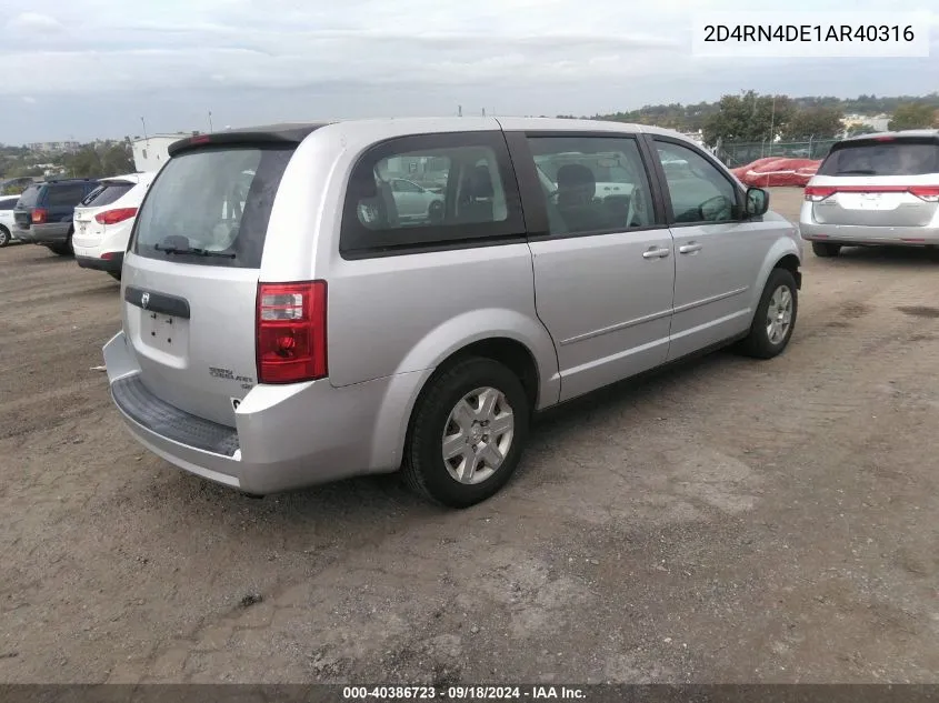 2010 Dodge Grand Caravan Se VIN: 2D4RN4DE1AR40316 Lot: 40386723