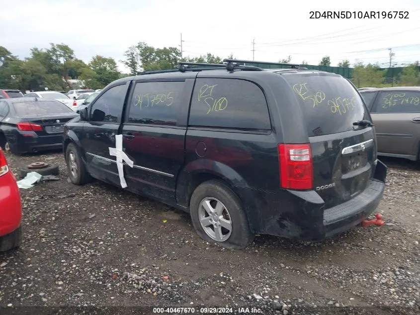 2010 Dodge Grand Caravan Sxt VIN: 2D4RN5D10AR196752 Lot: 40467670