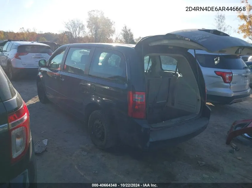 2010 Dodge Grand Caravan Se VIN: 2D4RN4DE6AR446668 Lot: 40664348