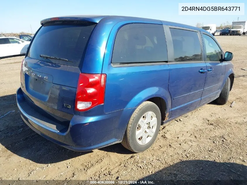 2011 Dodge Grand Caravan Express VIN: 2D4RN4DG5BR643771 Lot: 40630086