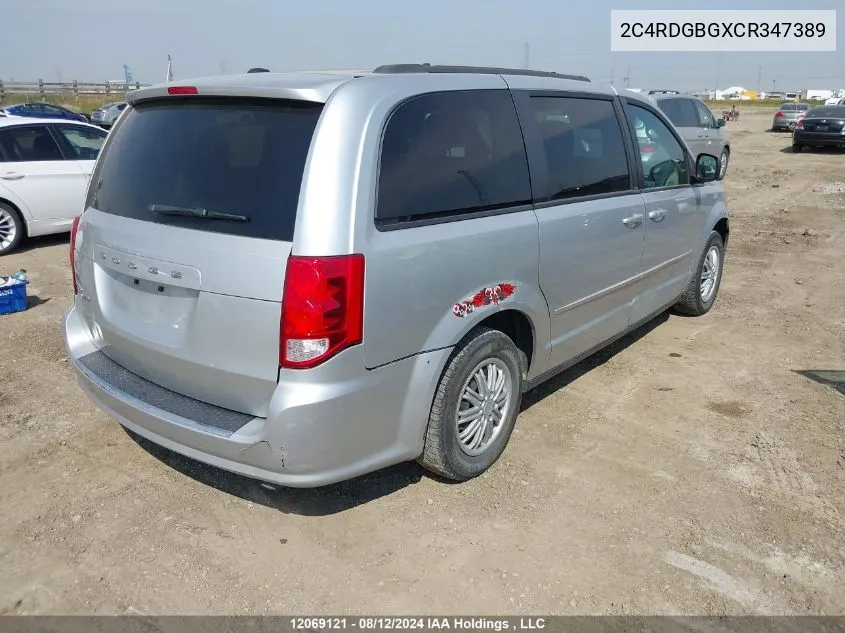 2012 Dodge Grand Caravan Se/Sxt VIN: 2C4RDGBGXCR347389 Lot: 12069121