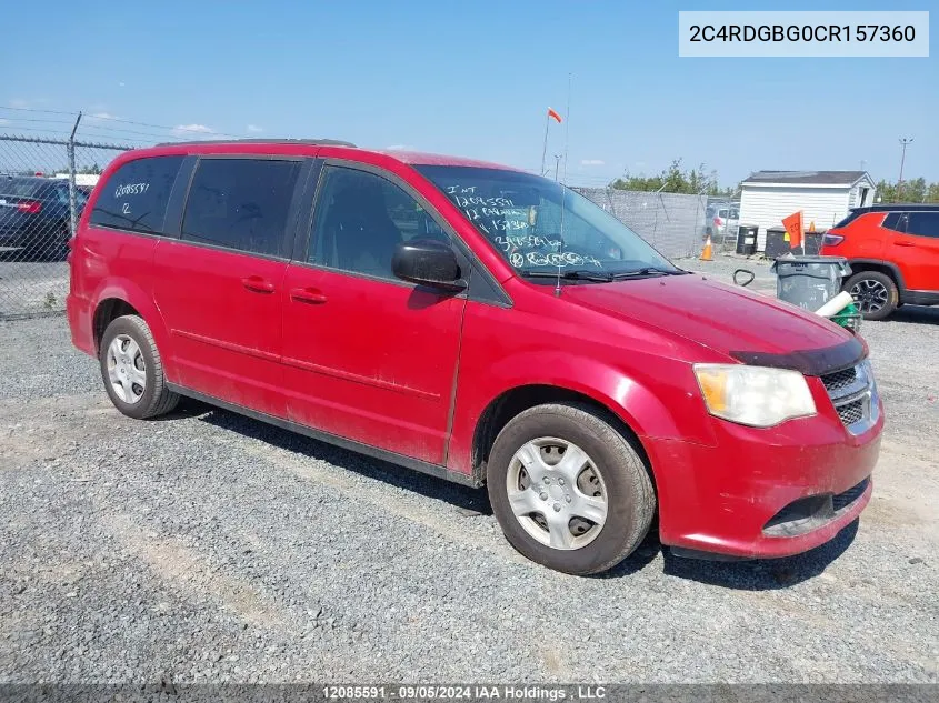 2012 Dodge Grand Caravan Se VIN: 2C4RDGBG0CR157360 Lot: 12085591